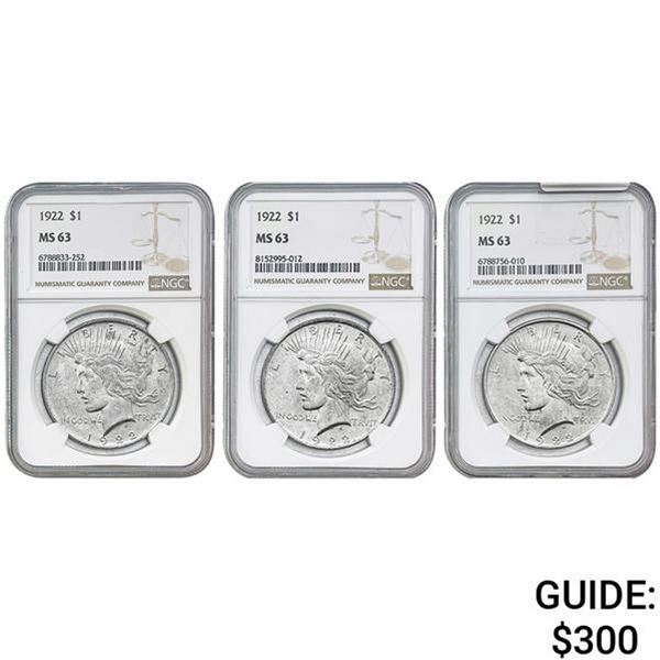 [3]1922 Silver Peace Dollar NGC MS63