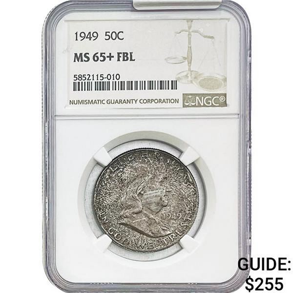 1949 Franklin Half Dollar NGC MS65+ FBL