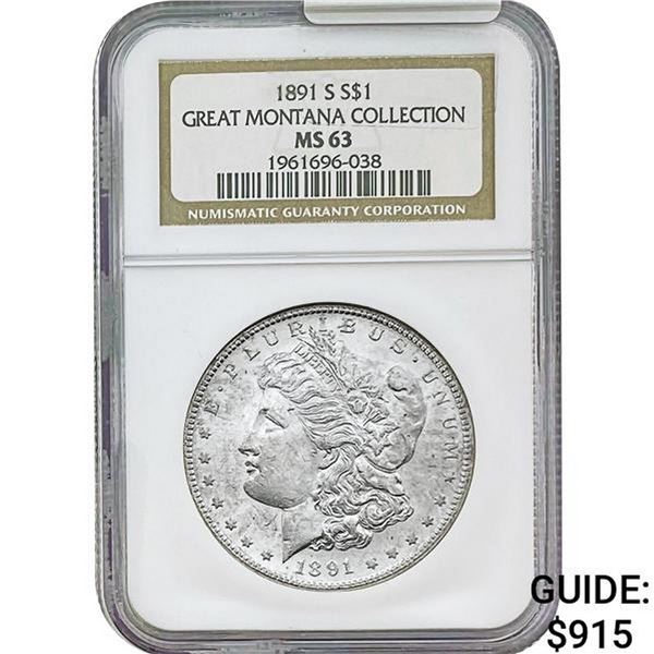 1891-S Morgan Silver Dollar NGC MS63 Great Montana