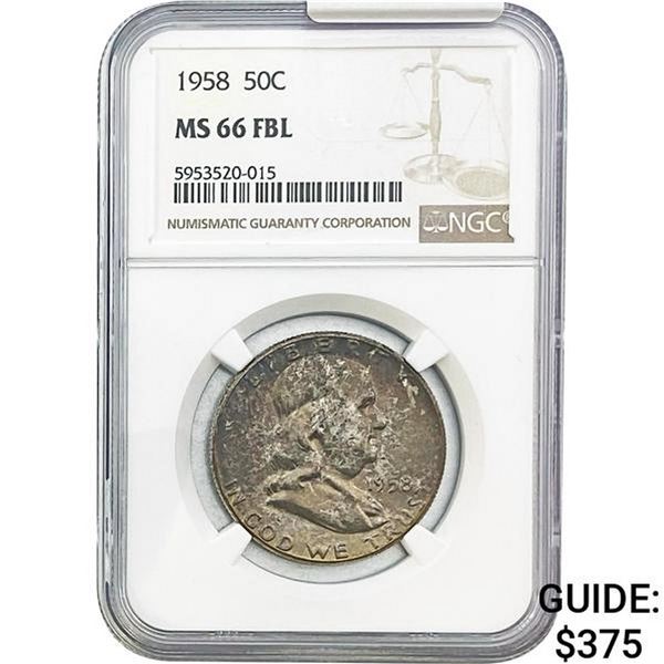 1958 Franklin Half Dollar NGC MS66 FBL