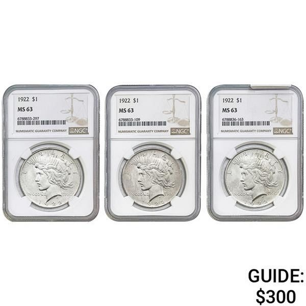 [3]1922 Silver Peace Dollar NGC MS63