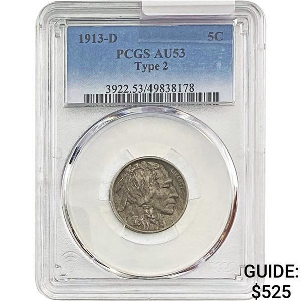 1913-D Buffalo Nickel PCGS AU53 Type 2