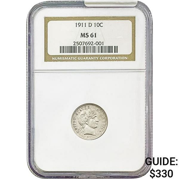 1911-D Barber Dime NGC MS61