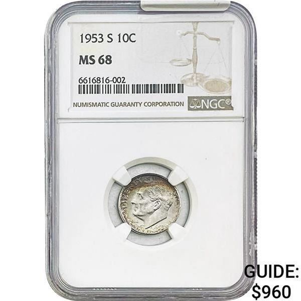 1953-S Roosevelt Dime NGC MS68