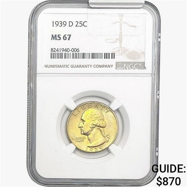 1939-D Washington Silver Quarter NGC MS67