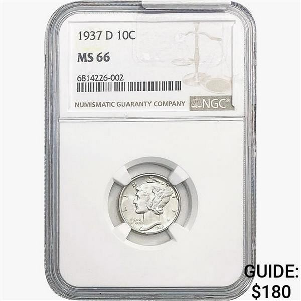 1937-D Mercury Silver Dime NGC MS66
