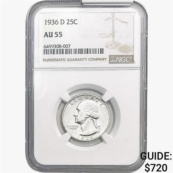 1936-D Washington Silver Quarter NGC AU55