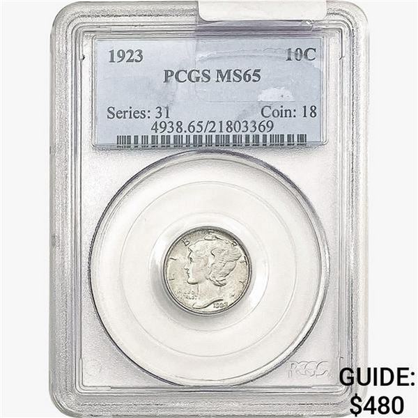 1923 Mercury Silver Dime PCGS MS65