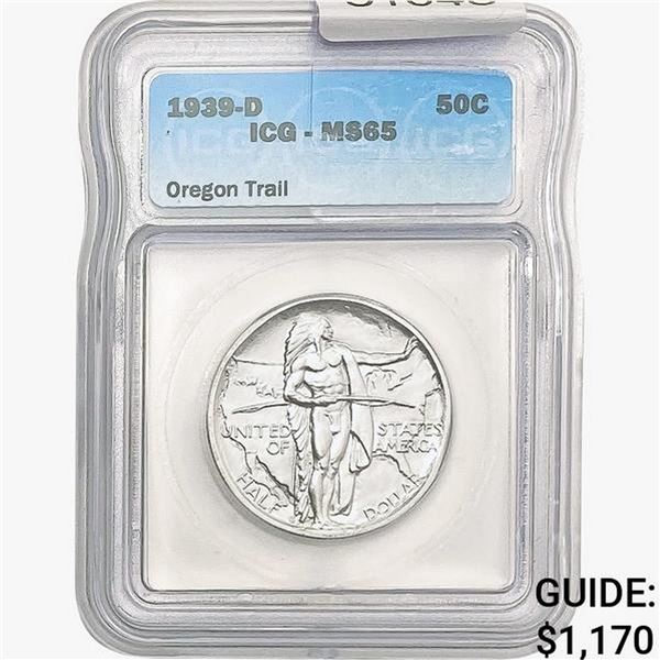 1939-D Oregon Trail Half Dollar ICG MS65