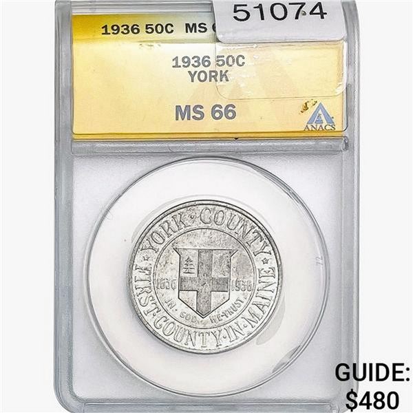 1936 York Half Dollar ANACS MS66