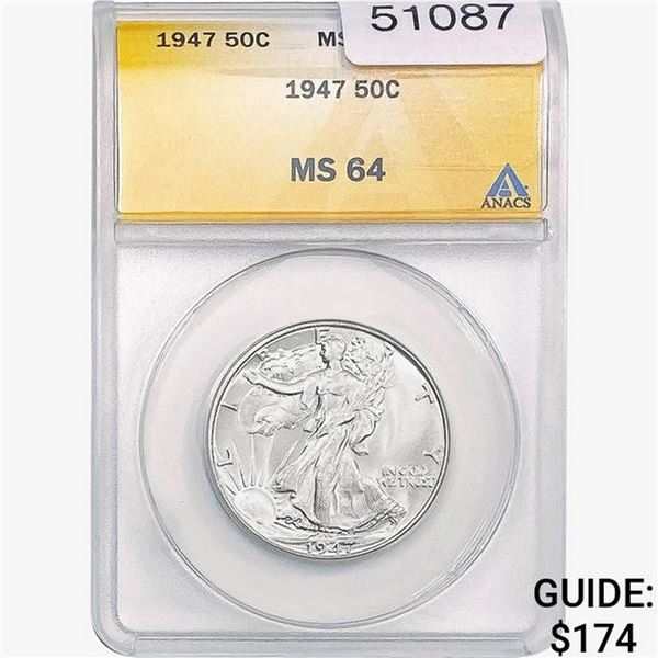 1947 Walking Liberty Half Dollar ANACS MS64