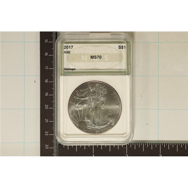 2017 AMERICAN SILVER EAGLE IN A SLAB SAYING MS70