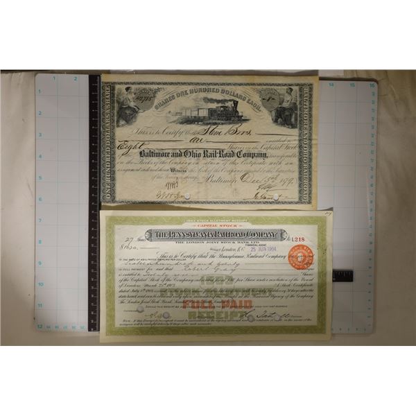 1879 ONE HUNDRED SHARES OF BALTIMORE & OHIO