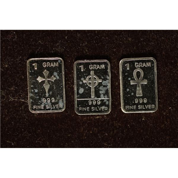 3-1 GRAM .999 FINE SILVER PROOF INGOTS.  ALL CROSS