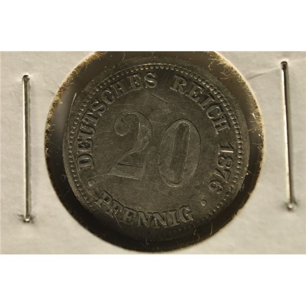 1876 GERMAN SILVER 20 PFENNIGS .0312 OZ. ASW
