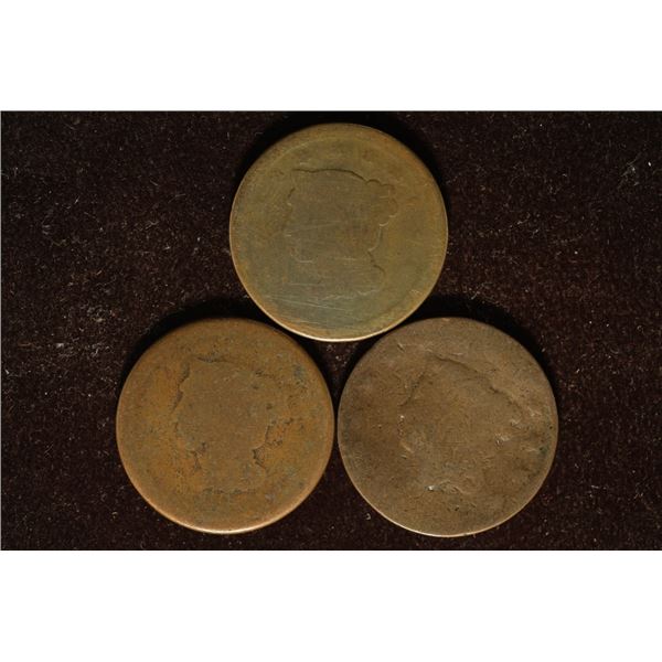 3 US LARGE CENTS: 1-1852 & 2 NO DATE