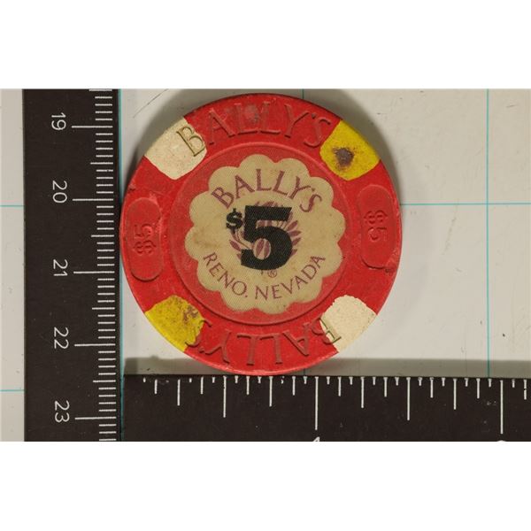 $5 BALLY'S CASINO CHIP RENO, NEVADA