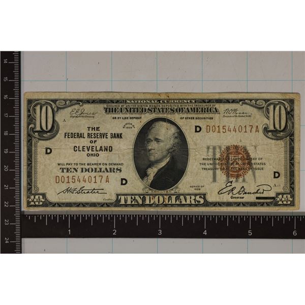 1929 US $10 NATIONAL CURRENCY, BROWN SEAL TYPE 1