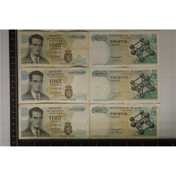 6-1964 BELGIUM 20 FRANC BILLS