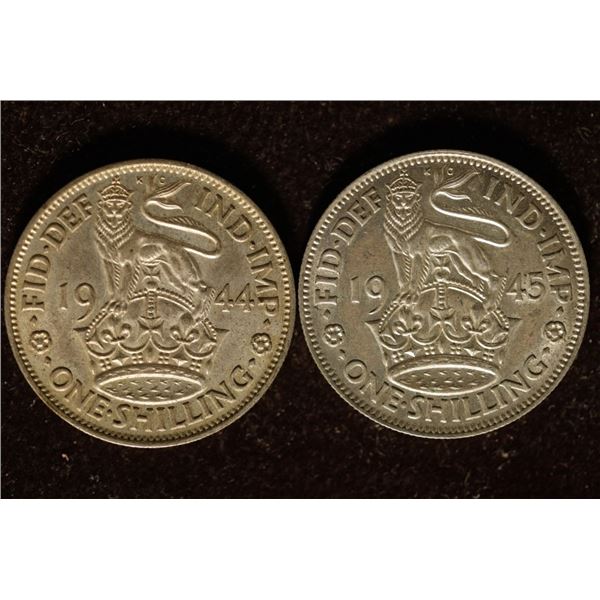 1944 & 1945 GREAT BRITAIN SILVER 1 SHILLING COINS