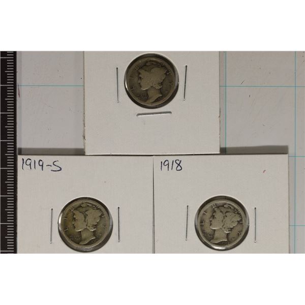 1916-S, 1918 & 1919-S SILVER MERCURY DIMES