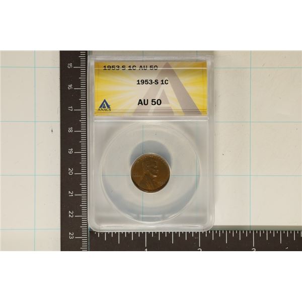 1953-S LINCOLN WHEAT CENT ANACS AU50
