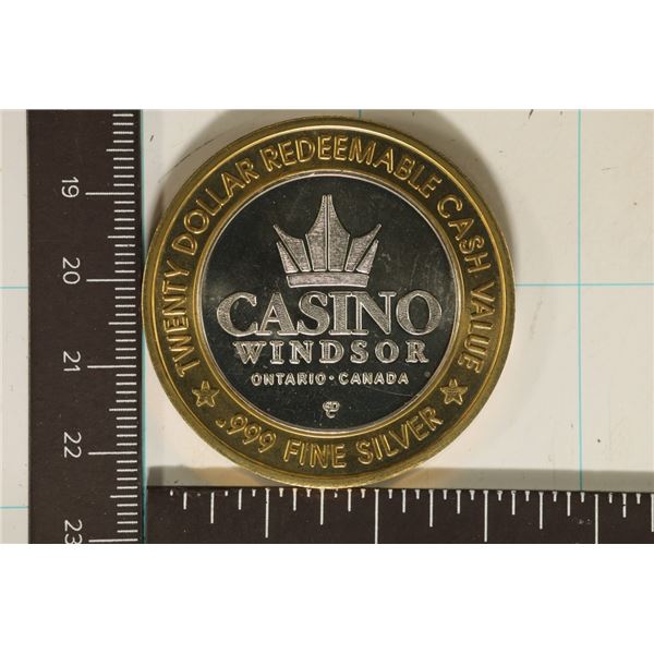 CASINO $20 SILVER TOKEN (UNC) WINDSOR ONTARIO