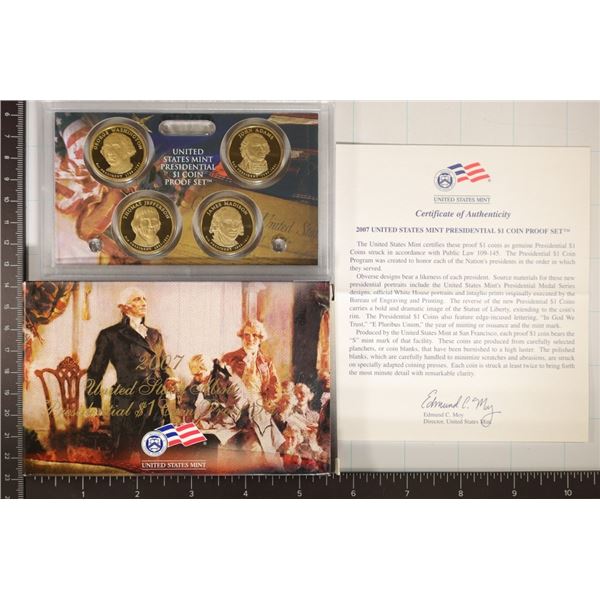 2007 US PRESIDENTIAL DOLLAR 4 COIN PF SET IN BOX &