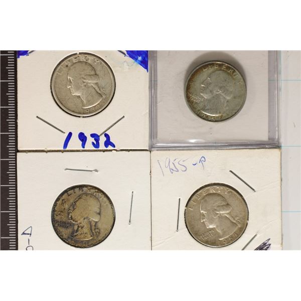 1932, 35, 40-D & 1955 WASHINGTON SILVER QUARTERS