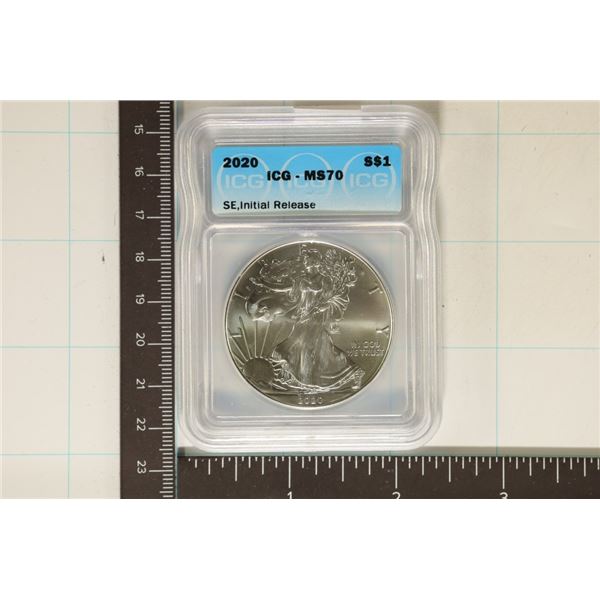 2020 AMERICAN SILVER EAGLE ICG MS70 SE, INITIAL