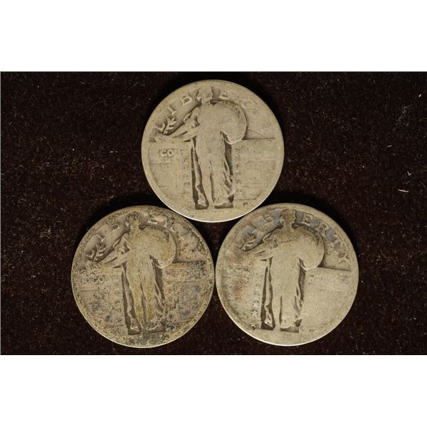 3 NO DATE SILVER STANDING LIBERTY QUARTERS