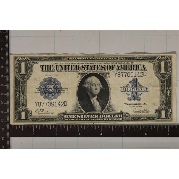 1923 US $1 SILVER CERT LARGE SIZE BLUE SEAL "HORSE