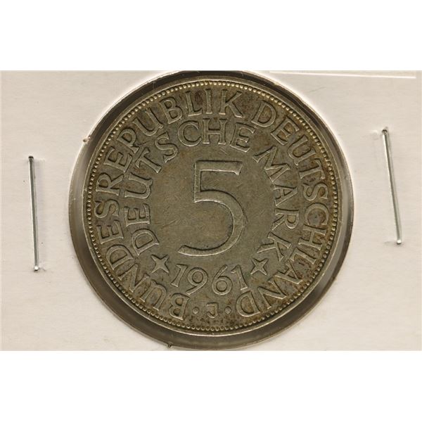 1961-J GERMAN SILVER 5 MARK .2251 OZ. ASW