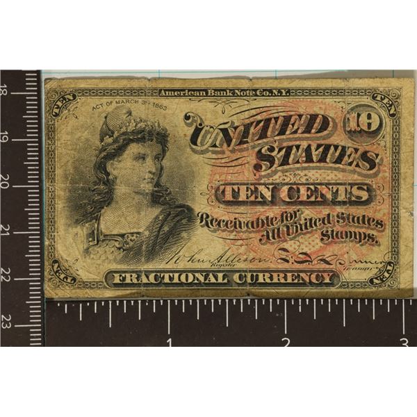 ACT OF 1863 US 10 CENT FRACTIONAL CURRENCY