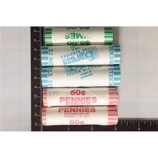 5 SOLLID DATE ROLLS OF US UNC COINS:2-2004 LINCOLN