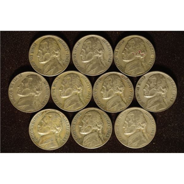 10-1945-P/D/S JEFFERSON 35% SILVER WAR NICKELS