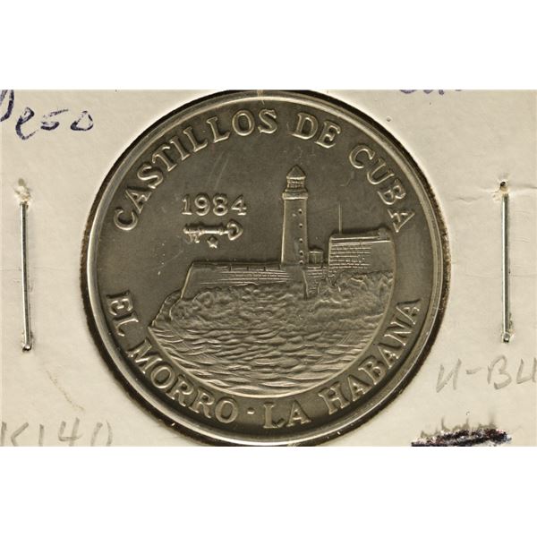 1984 CUBA 1 PESO BRILLIANT UNC EL MORRO LA HABANA