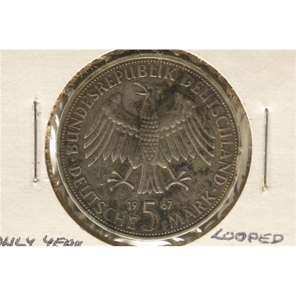 1967-F GERMAN SILVER 5 MARK .2251 OZ. ASW ONLY