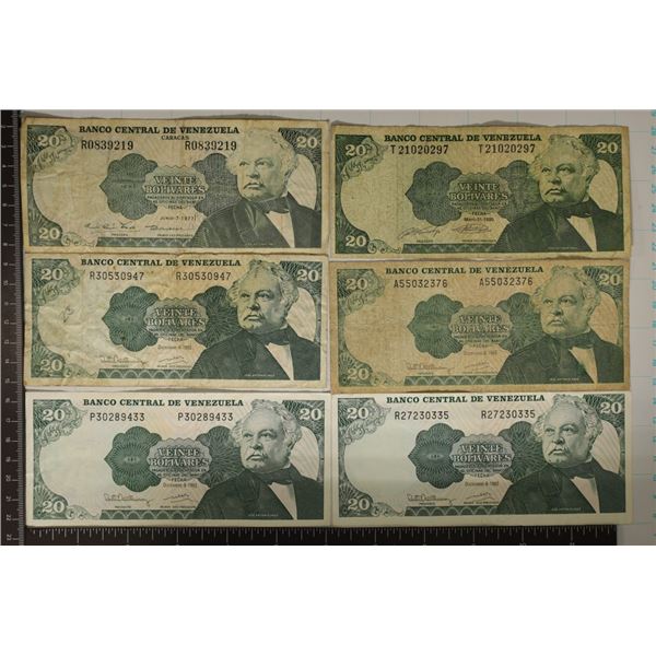 6-1977 VENEZUELA 20 BOLIVARES BILLS
