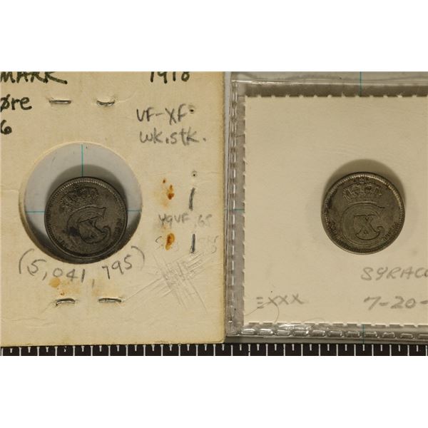 1917&1918 DENMARK SILVER 10 ORE COINS .0372 OZ.ASW