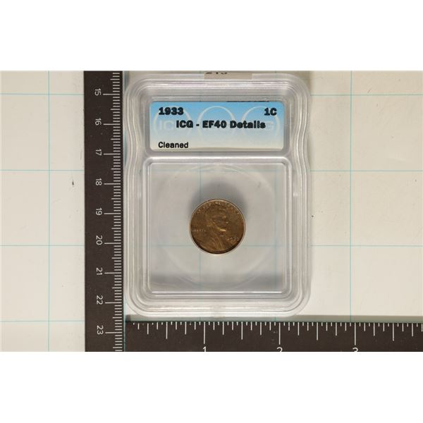 1933 LINCOLN WHEAT CENT ICG EXTRA FINE 40 DETAILS
