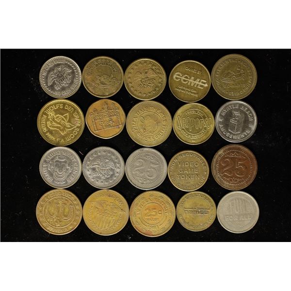20 ASSORTED METAL ARCADE / AMUSEMENT TOKENS: