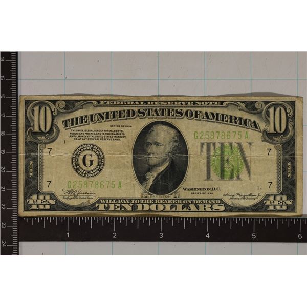 1934 US $10 FRN GREEN SEAL