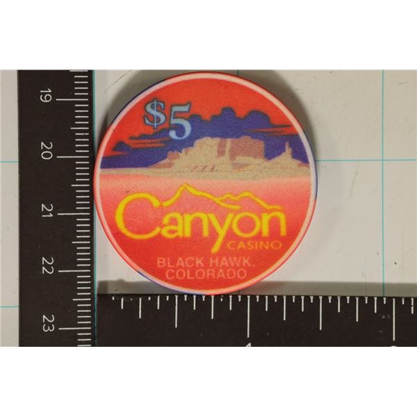 $5 CANYON CASINO GAMING CHIP BLACKHAWK, CO