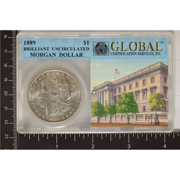 1889 MORGAN SILVER DOLLAR IN VINTAGE GRADING SLAB