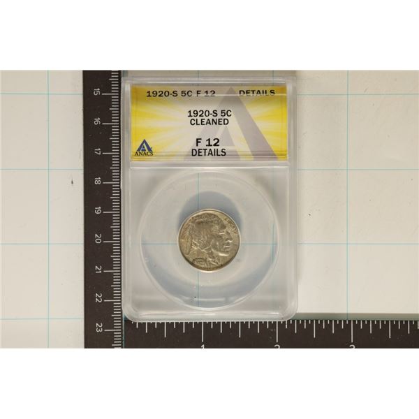 1920-S BUFFALO NICKEL ANACS F12 DETAILS CLEANED