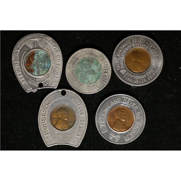 5-ENCASED LINCOLN CENTS, 3 WHEATS AND 2 MEMORIAL: