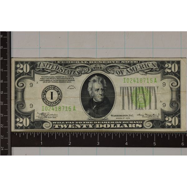 1934 US $20 FRN, GREEN SEAL