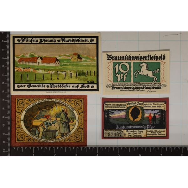 4 GERMAN CRISP UNC NOTGELDS: 25 & 2-50 PFENNINGS &