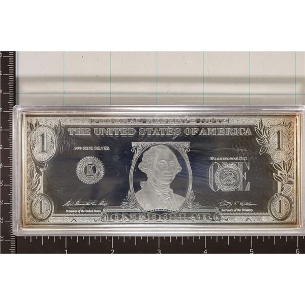 COOL 1 OZ. .999 SILVER BAR DESIGNED AS A US $1 FRN